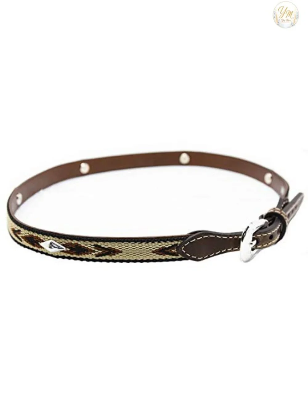 Leather Hatband with Embroidered Aztec Pattern and Diamond Conchos - 27